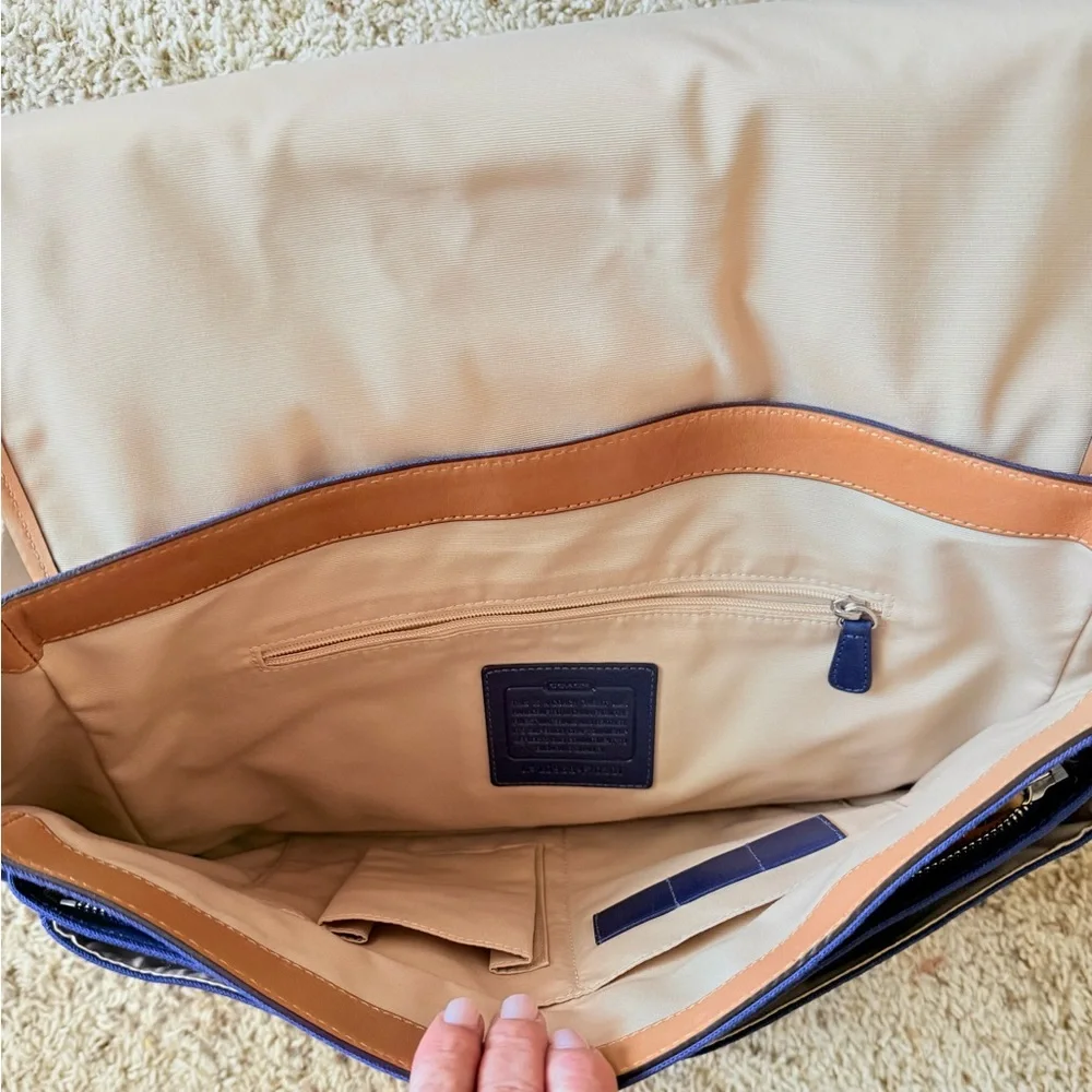 Vintage Coach Voyager Blue Canvas Messenger Bag Stripe